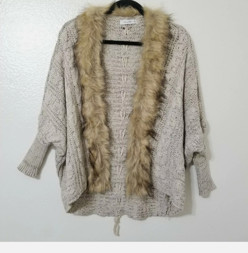 Cellabie Tan Fur Open Cardigan One Size